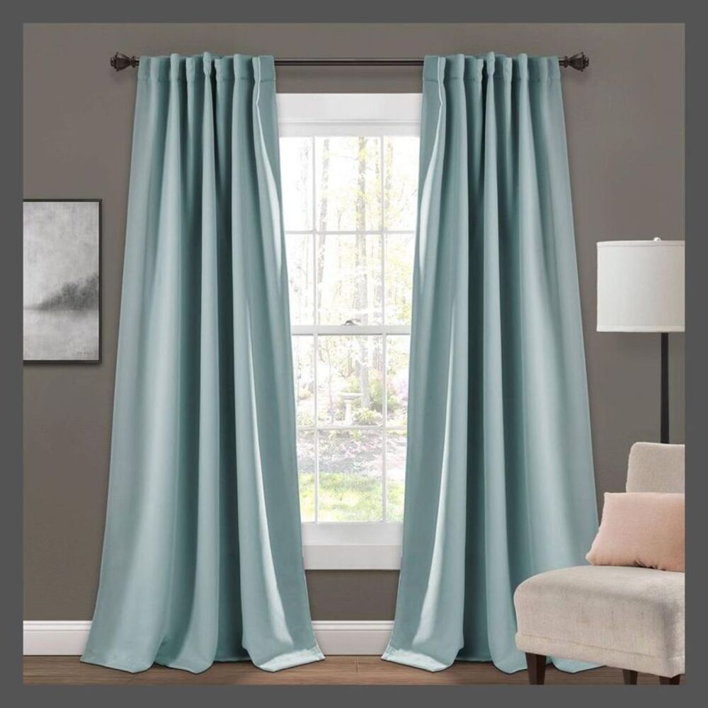 Lush Decor - 95"x52" Insulated Back Tab Blackout Window Curtain Blue